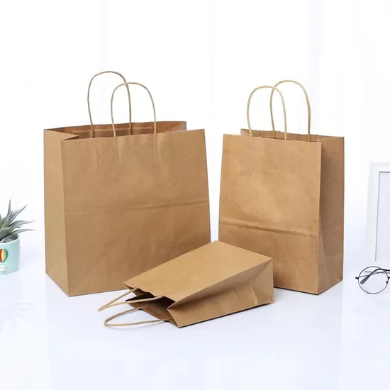 FSC Biodegradable Packing Reusable Food Rice Gift Garbage Promotional Shopping Cat Litter Pet Food White Brown Kraft Paper Handle Packaging Paper Bag