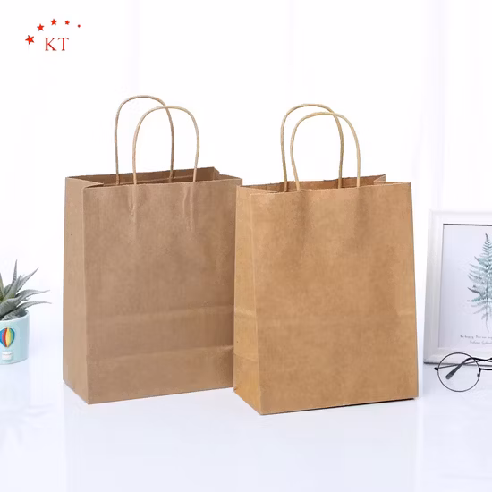 FSC Biodegradable Packing Reusable Food Rice Gift Garbage Promotional Shopping Cat Litter Pet Food White Brown Kraft Paper Handle Packaging Paper Bag