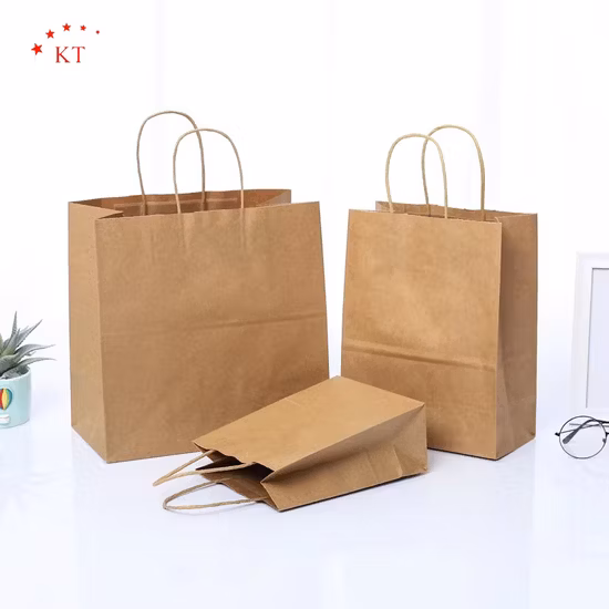 FSC Biodegradable Packing Reusable Food Rice Gift Garbage Promotional Shopping Cat Litter Pet Food White Brown Kraft Paper Handle Packaging Paper Bag