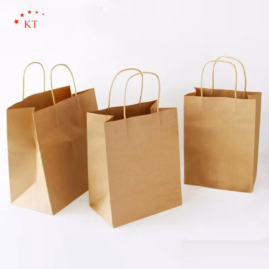 FSC Biodegradable Packing Reusable Food Rice Gift Garbage Promotional Shopping Cat Litter Pet Food White Brown Kraft Paper Handle Packaging Paper Bag
