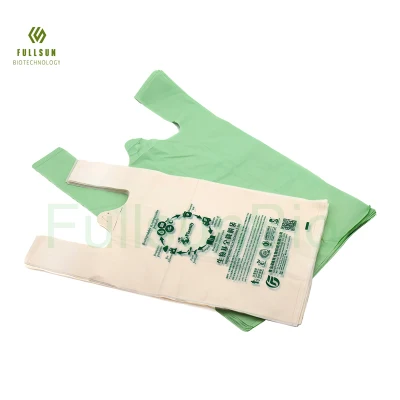 Amidon de maïs PLA Pbat Cordon de serrage compostable Ordures Poubelle Déchets pour animaux de compagnie Impression de nourriture T-shirt Gilet Sacs à provisions en plastique biodégradable