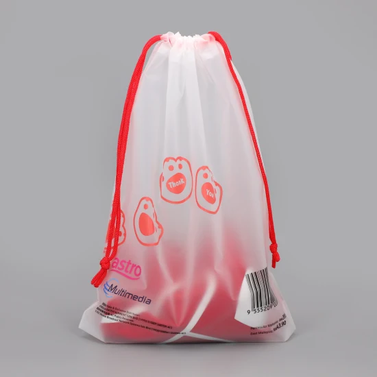 Sac en plastique transparent biodégradable de cordon de serrage de LDPE sac d'emballage d'habillement d'impression faite sur commande